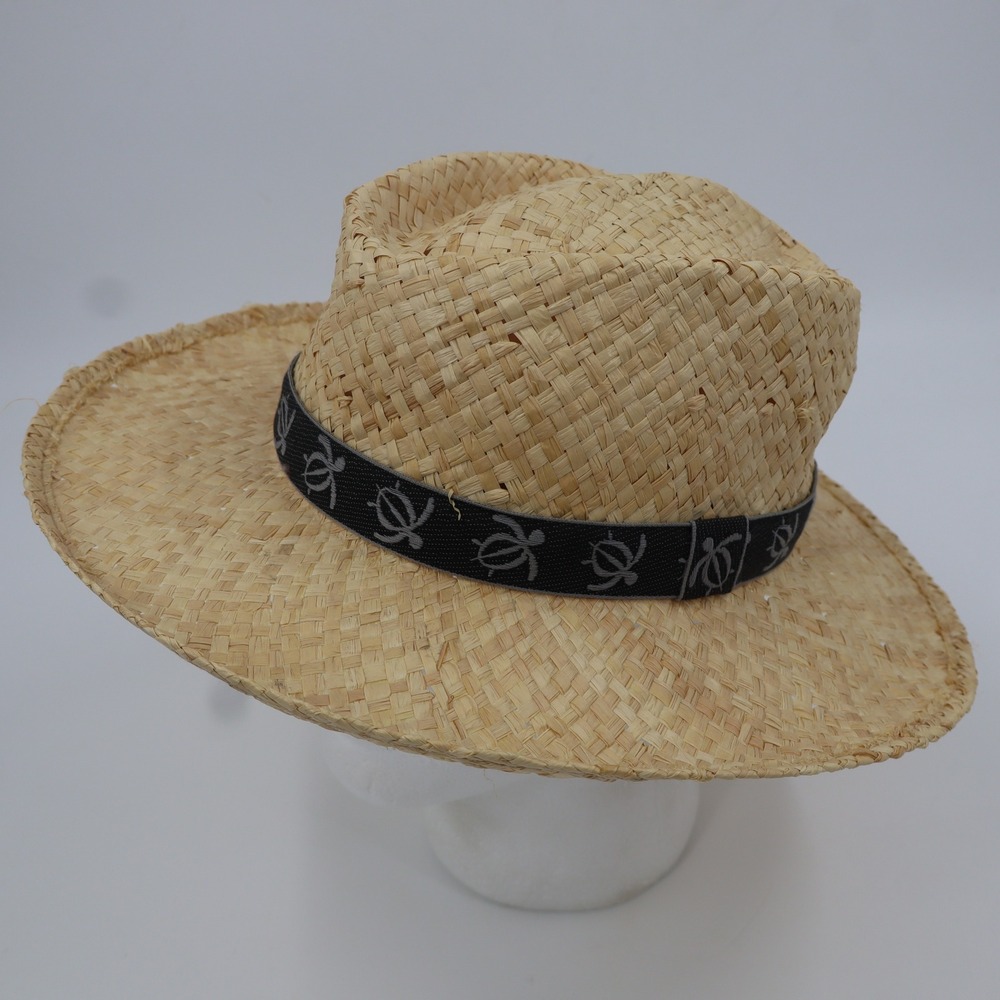 Scala Raffia Straw‎ Fedora Hat Mens One Size Natural Tan Turtle Band Handmade